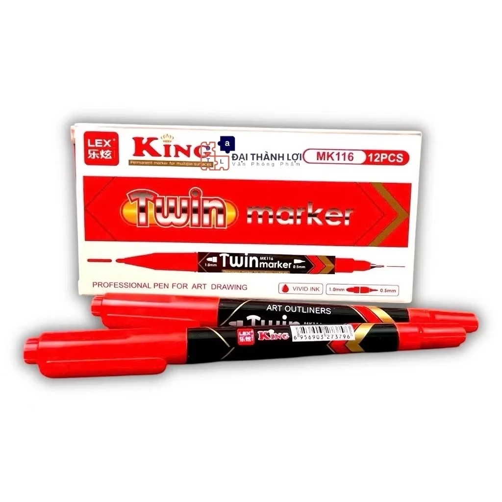 Bút Lông Dầu 2 Đầu KING MK116 - Mực Không Trôi, Viết Trên Nhiều Bề Mặt Bút Dạ Viết Bảng Không Xoá Được