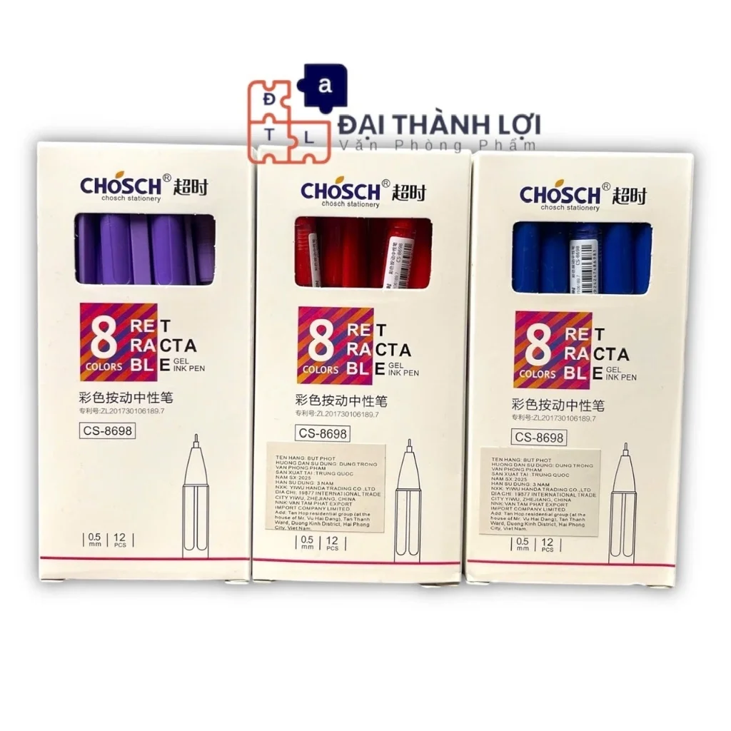 Bút gel bấm CHOSCH CS-8698 ( Mực TÍM /Mực Xanh)
