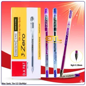 Bút Gel / Viết Gel Nước 3-Zero Ngòi 0.38mm D.A P&T Hàn Quốc Chính Hãng (Xanh, Tím, Đỏ, Đen)