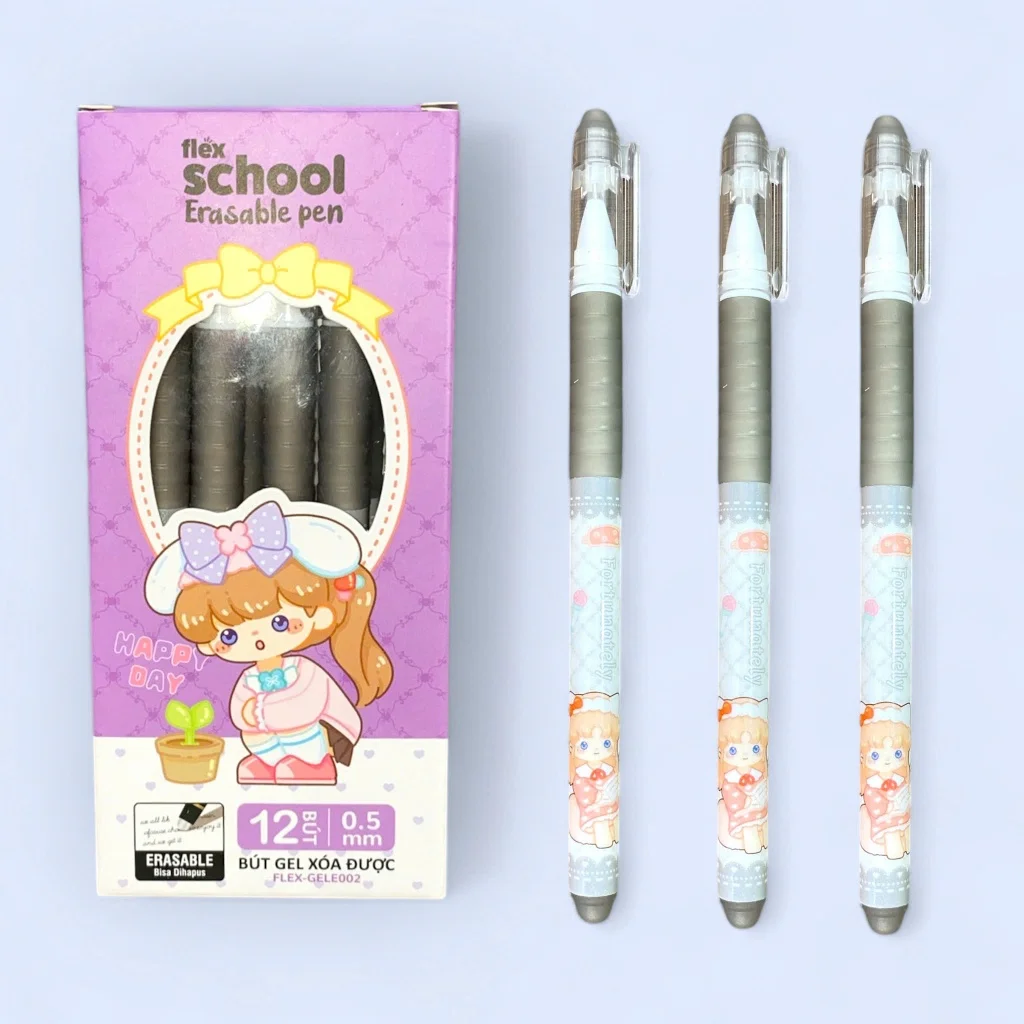 Bút Gel Xoá Được Thiên Long FLEX-GELE001/FLEX-GELE002 Mực Xanh/Đen/Tím Có Gôm Trên Nắp