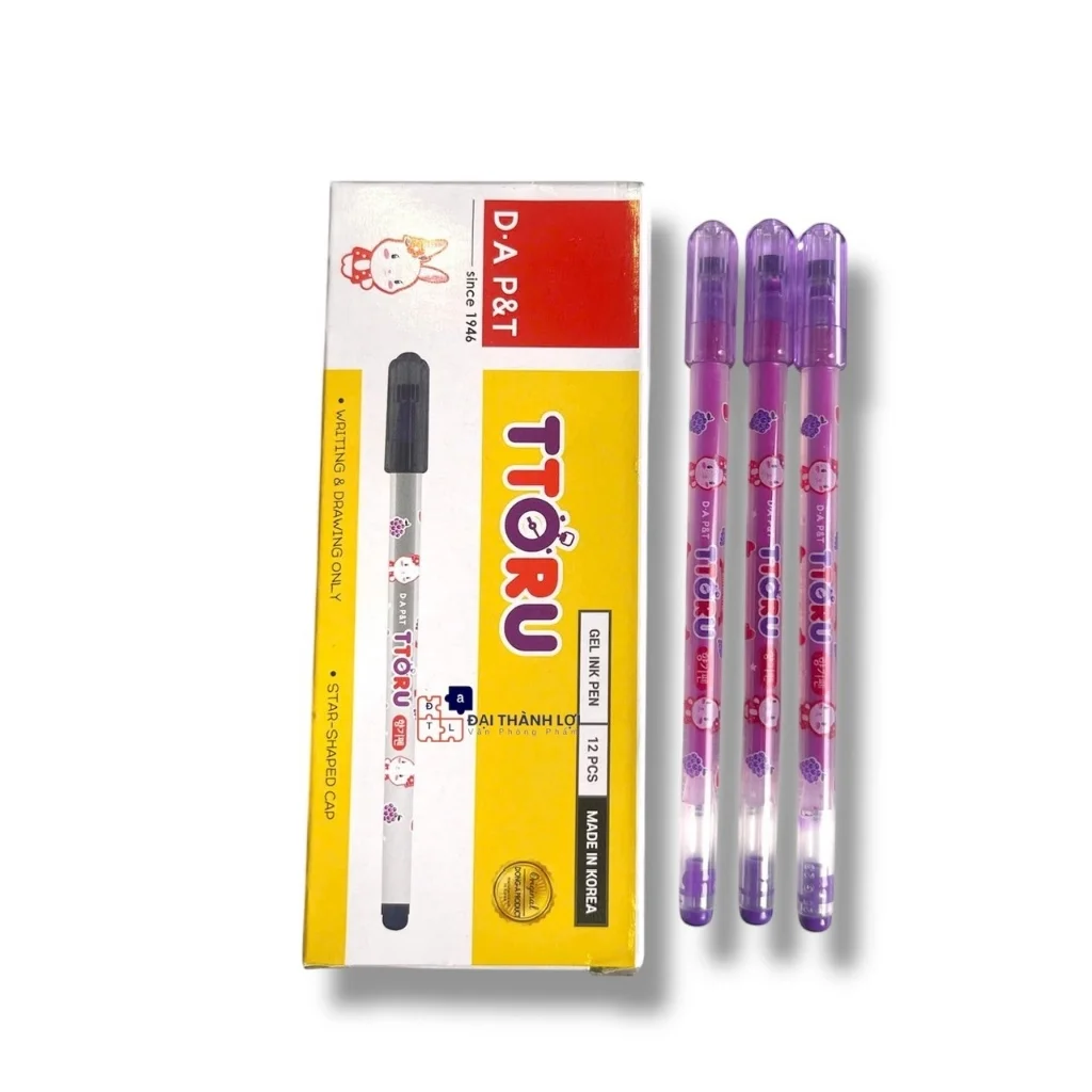 Bút Nho Ttoru Ngòi Nhỏ 0.4mm D.A P&T Hàn Quốc, Mực Đậm Không Lem (Mực Xanh,Tím)