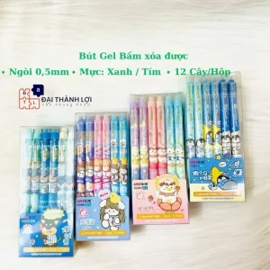 Bút Viết Gel Bấm Bôi Xóa Tẩy Được (Mực Xóa Được) Ngòi 0.5mm - Mực Xanh / Tím - Mực Đậm, Ngòi Êm, Mực Đẹp