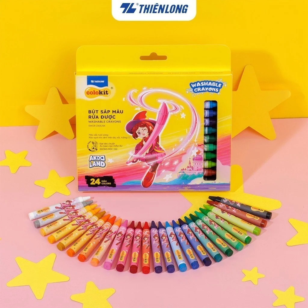 Bút sáp màu rửa được - Washable Crayons Thiên Long Colokit - Nhân vật Futy Akooland thế giới học cụ thần kỳ