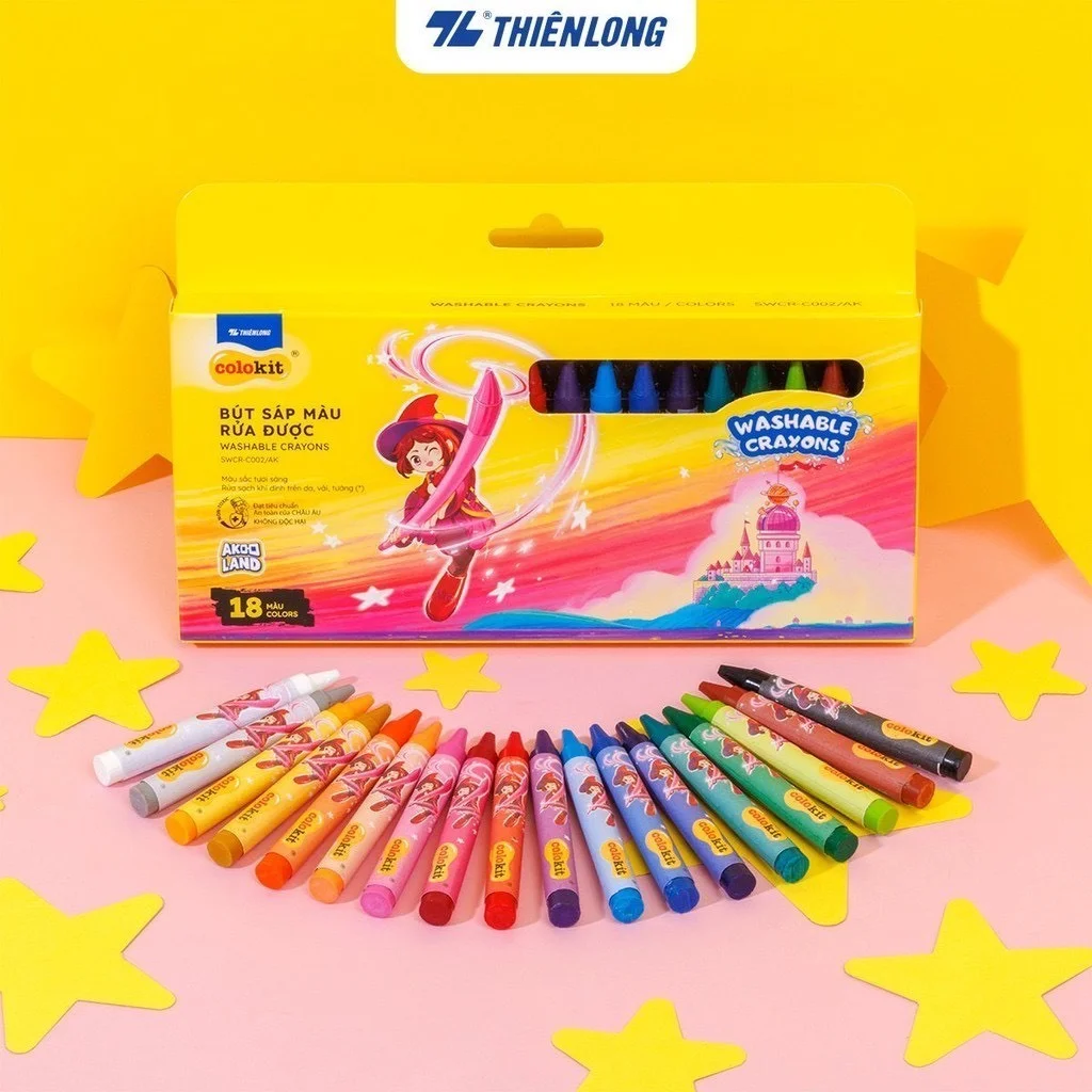 Bút sáp màu rửa được - Washable Crayons Thiên Long Colokit - Nhân vật Futy Akooland thế giới học cụ thần kỳ