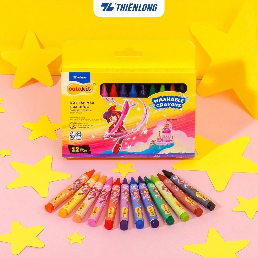Bút sáp màu rửa được - Washable Crayons Thiên Long Colokit - Nhân vật Futy Akooland thế giới học cụ thần kỳ