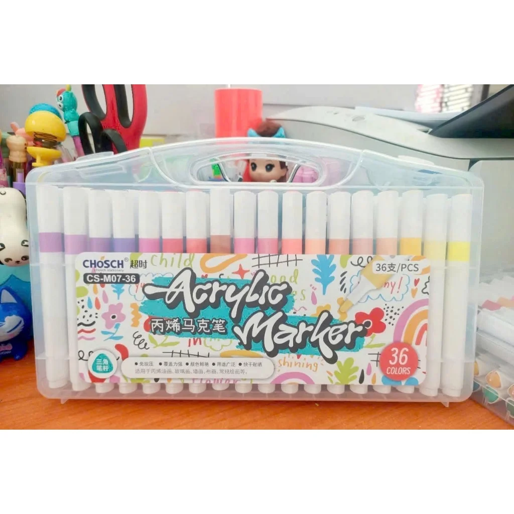Màu Bút Acrylic Chosch CS-M07 1 đầu, thân tam giác chống lăn( phiên bản thân to, nhiều mực)