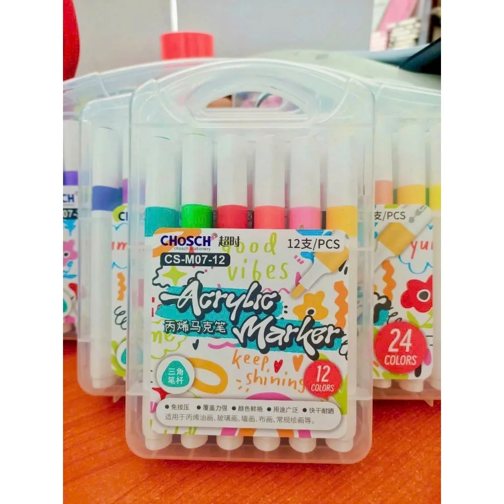 Màu Bút Acrylic Chosch CS-M07 1 đầu, thân tam giác chống lăn( phiên bản thân to, nhiều mực)