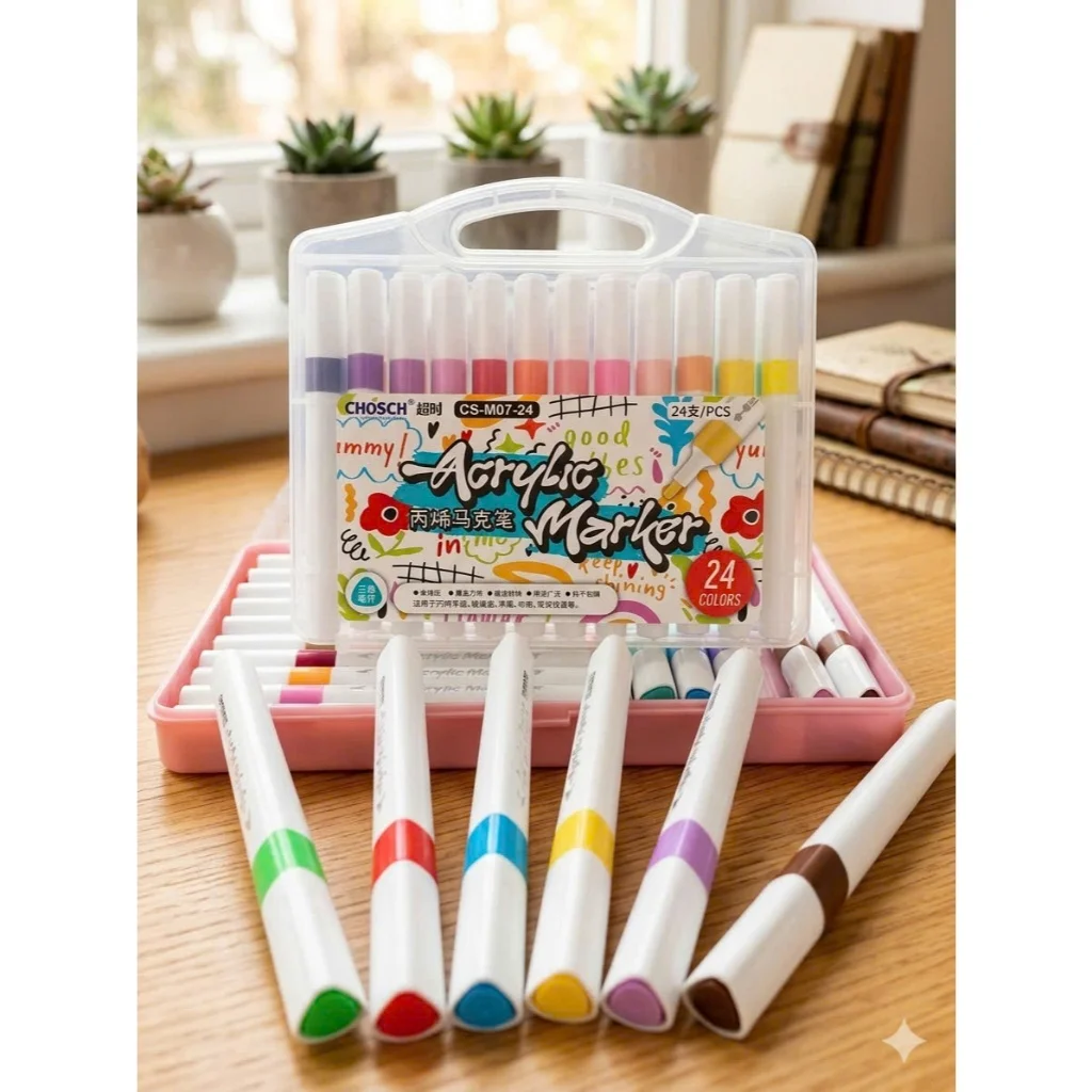 Màu Bút Acrylic Chosch CS-M07 1 đầu, thân tam giác chống lăn( phiên bản thân to, nhiều mực)