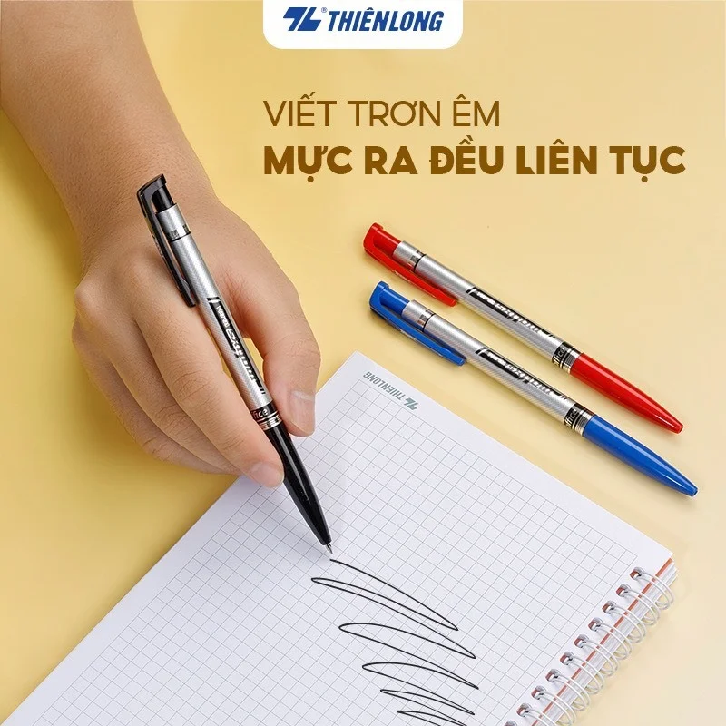 Bút bi Thiên Long FO-024 ngòi 0.7mm mực xanh/đỏ/đen hệ dầu, đạt tiêu chuẩn an toàn Châu Âu