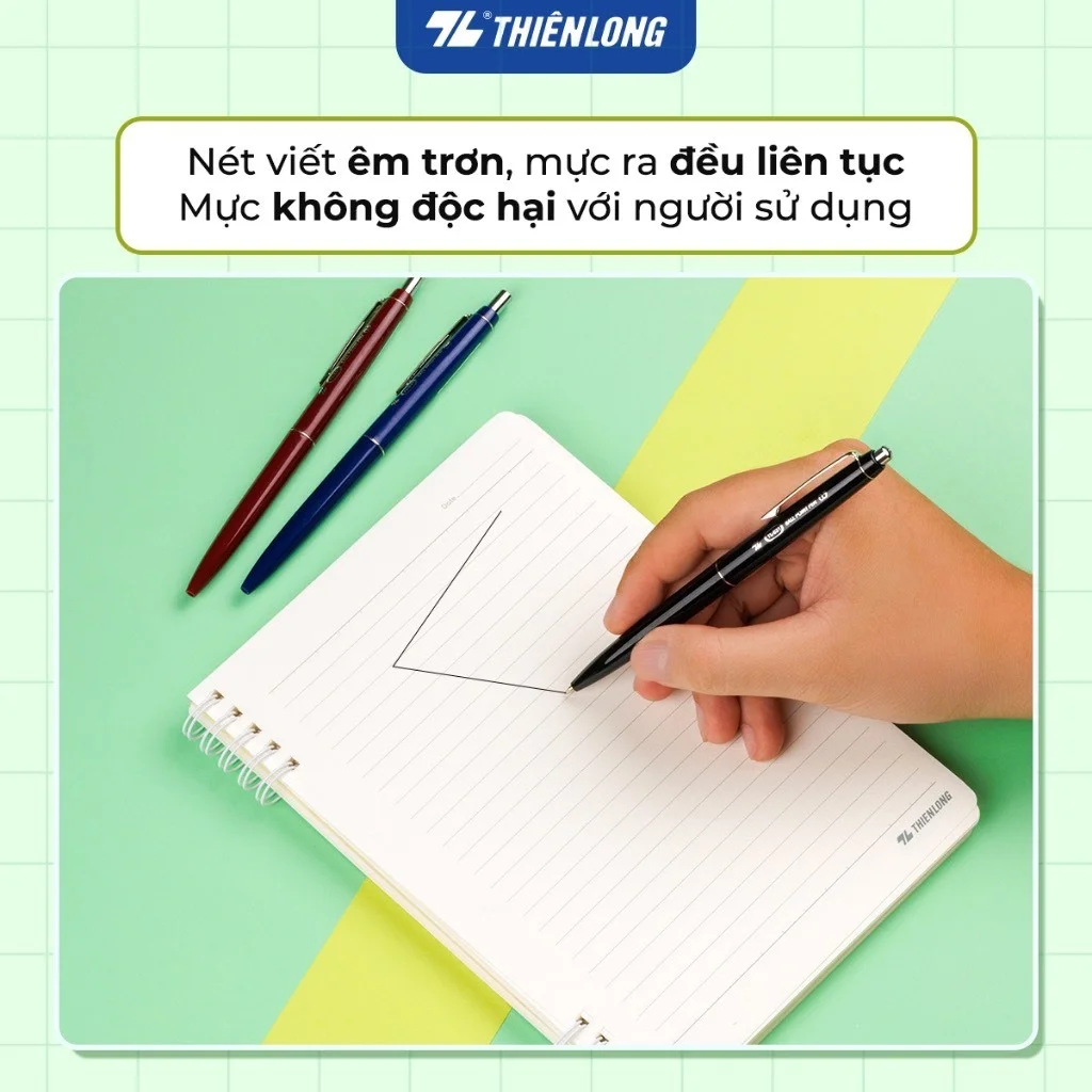 Bút bi Thiên Long TL-031 ngòi 0.5mm mực xanh/đỏ/đen giắt kim loại mạ crom, kiểu dáng hiện đại