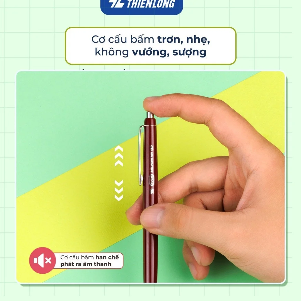 Bút bi Thiên Long TL-031 ngòi 0.5mm mực xanh/đỏ/đen giắt kim loại mạ crom, kiểu dáng hiện đại