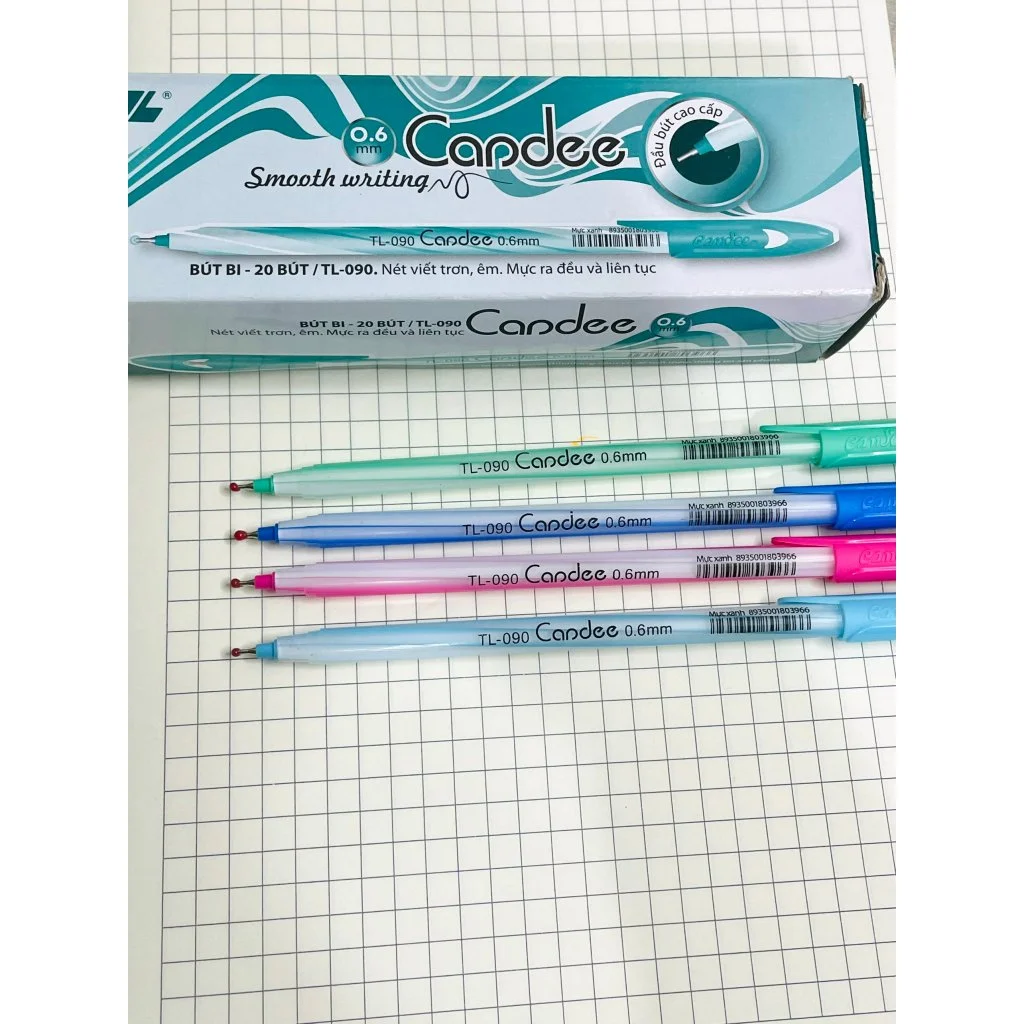 Bút bi Thiên Long TL-090 ngòi 0.6mm mực xanh có nắp đậy, mực bơm thẳng vào thân bút, trọng lượng nhẹ