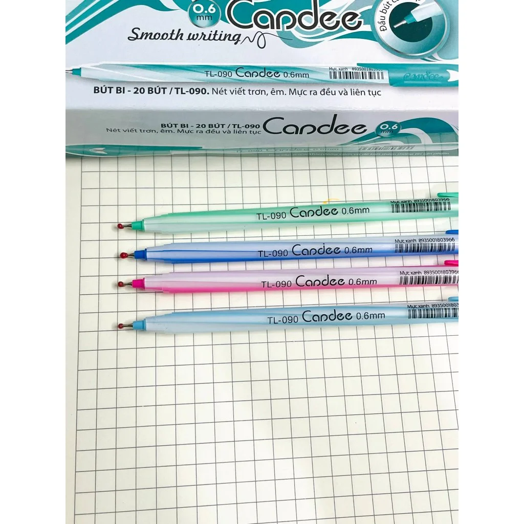 Bút bi Thiên Long TL-090 ngòi 0.6mm mực xanh có nắp đậy, mực bơm thẳng vào thân bút, trọng lượng nhẹ