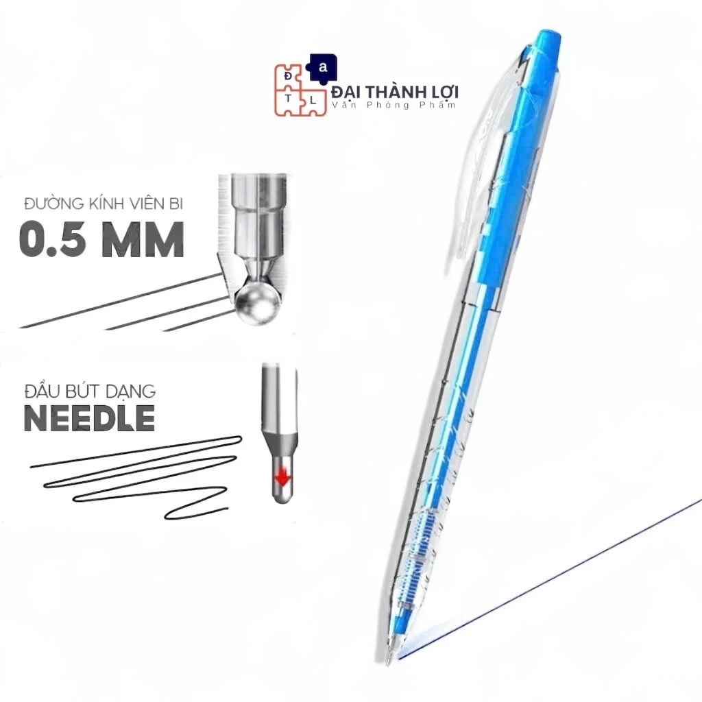 Bút bi Thiên Long TL-097 ngòi 0.5mm mực xanh/đỏ/đen nét viết thanh mảnh thiết kế trẻ trung năng động