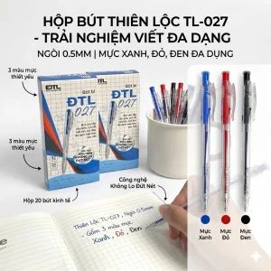 Bút Bi ĐTL-027 – Ngòi 0.5mm – Viết Êm, Mực Đậm Nhanh Khô – Dùng Cho Học Sinh & Văn Phòng