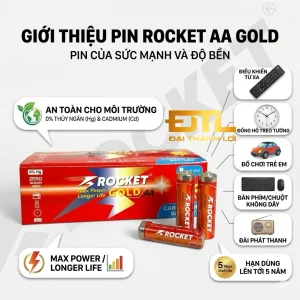 Pin Tiểu AA( 2A) Rocket 1.5V Rocket Gold( Sắt) - Siêu Bền-Không Chảy Nước – Chính Hãng, Công Nghệ Hàn Quốc