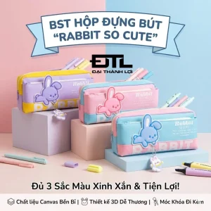 HỘP ĐỰNG BÚT 9197 CANVAS RABBIT SO CUTE Hộp đựng bút đa năng, Bóp viết nhiều ngăn đựng bút đa năng, chống nước