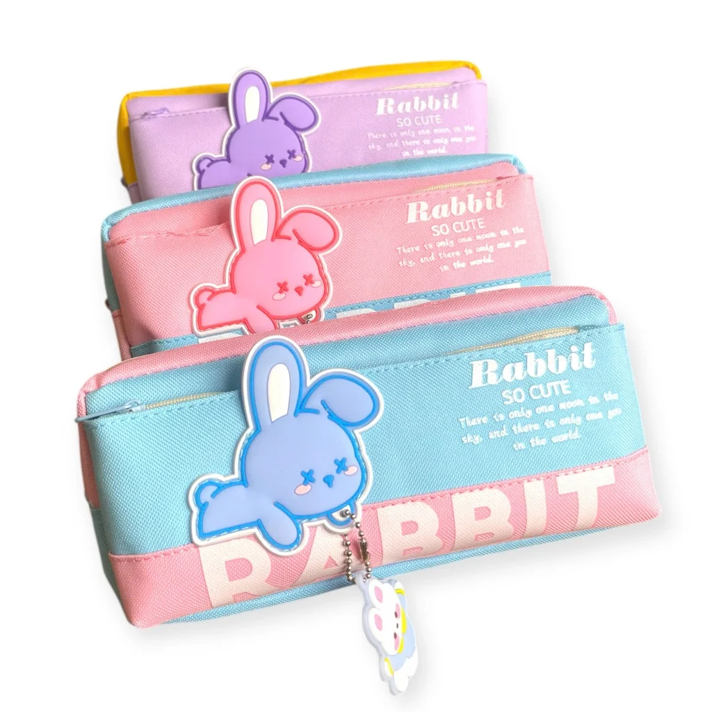 HỘP ĐỰNG BÚT 9197 CANVAS RABBIT SO CUTE Hộp đựng bút đa năng, Bóp viết nhiều ngăn đựng bút đa năng, chống nước