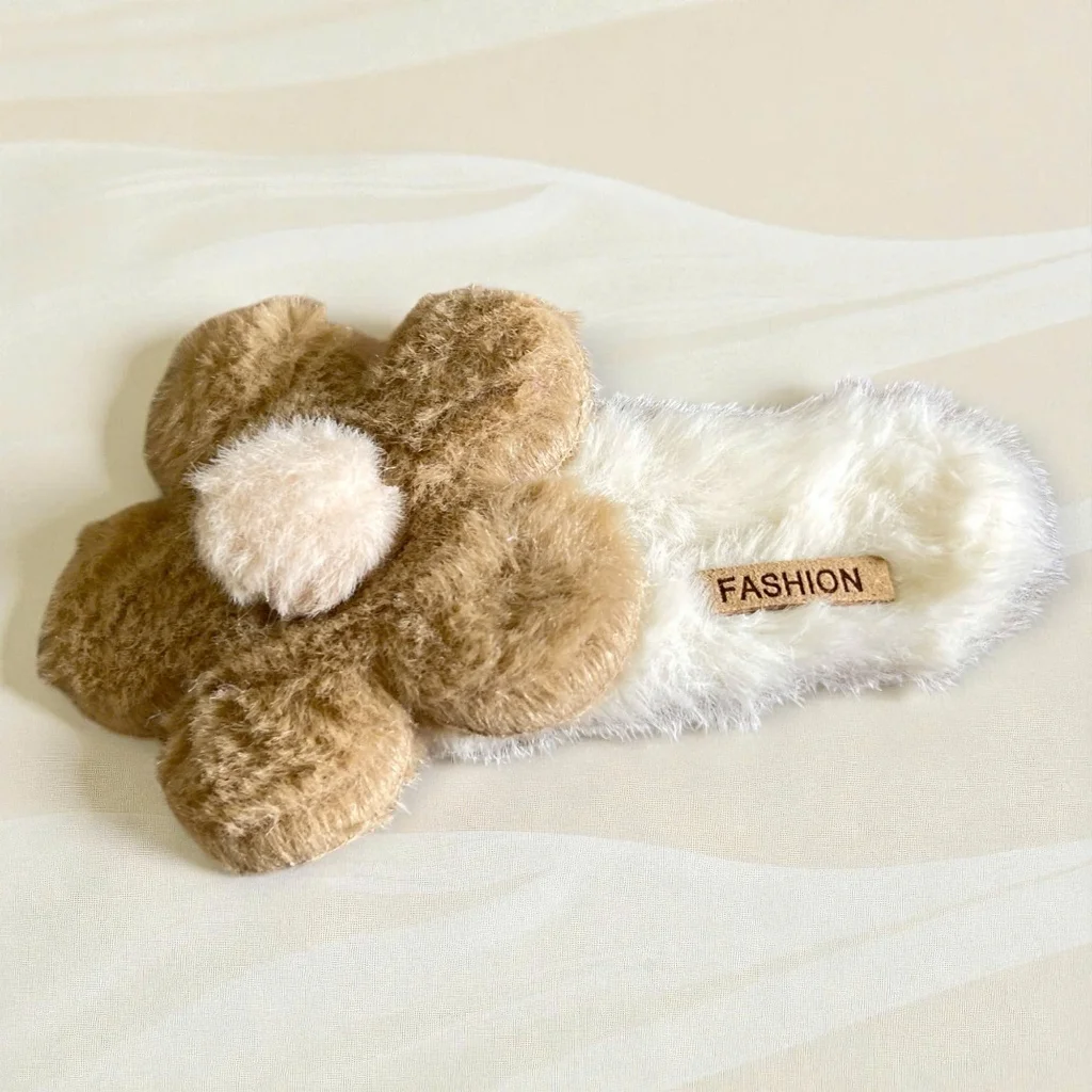 Kẹp Tóc Nữ Hoa Bông Xù Dễ Thương, Kẹp Mỏ Vịt Vải Lông Mềm Giữ Tóc Chắc, Phụ Kiện Tóc Hàn Quốc