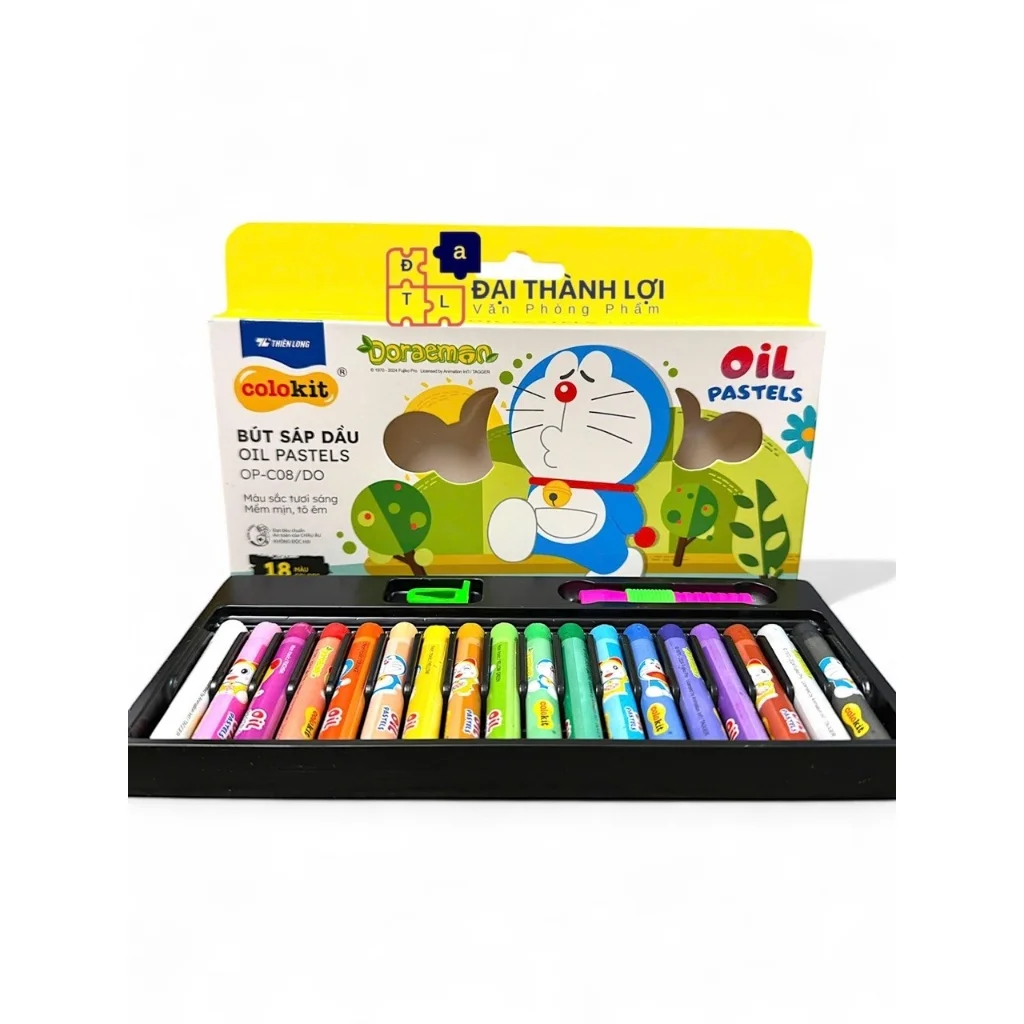 Bút sáp dầu màu Pastel Thiên Long Colokit Doraemon 18 màu ,OP-C08/DO,tặng kẹp chống bẩn, chuốt