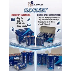 Pin Đại / Pin R20 Cacbon ROCKET , Pin D 1.5V chuyên dùng cho bếp gas, đèn pin, đồng hồ Hàng Chính Hãng