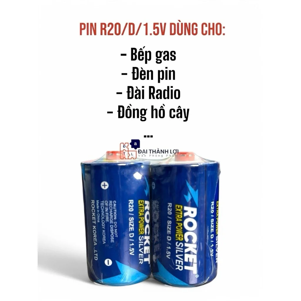 Pin Đại / Pin R20 Cacbon ROCKET , Pin D 1.5V chuyên dùng cho bếp gas, đèn pin, đồng hồ Hàng Chính Hãng