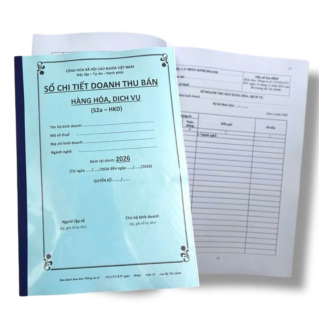SỔ CHI TIẾT DOANH THU (100 TRANG)HỘ KINH DOANH MẪU S2a – MẪU MỚI THEO CHI CỤC THUẾ