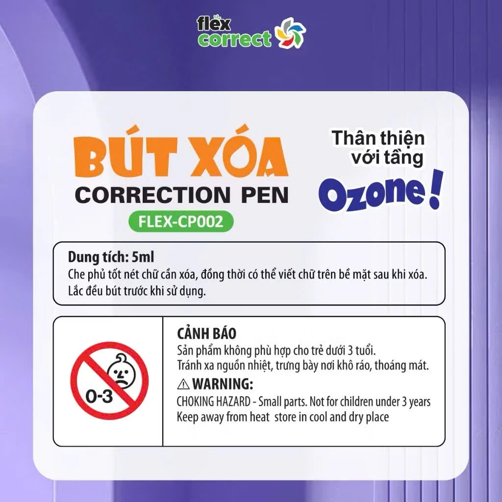 Bút xóa Flex Correct FLEX-CP002 - Thân thiện với tầng Ozone, nhanh khô, che phủ tốt, không lem, nhòe