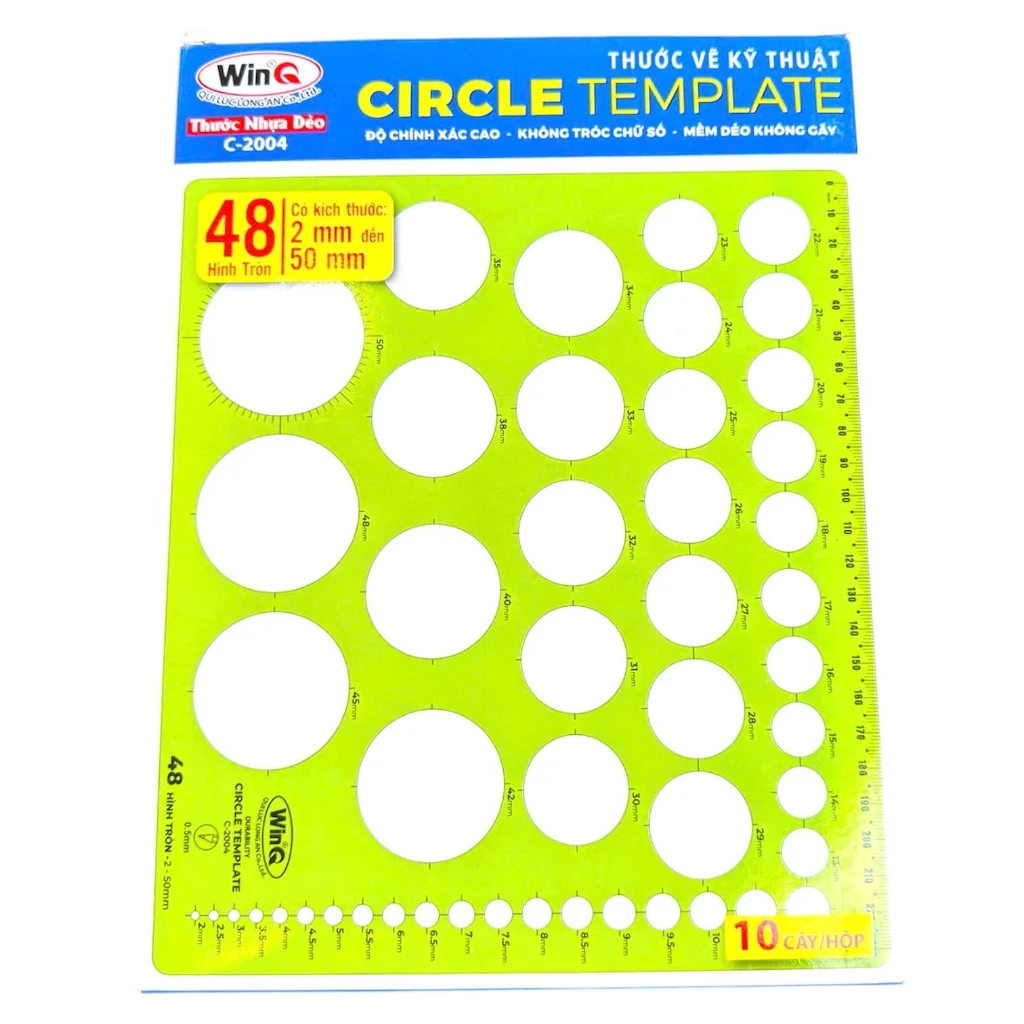 Thước Vẽ Hình Tròn / Thước Lỗ Tròn Nhựa Dẻo WinQ/ Win-Q Qui Lực C-2004 Không Bị Mờ Số