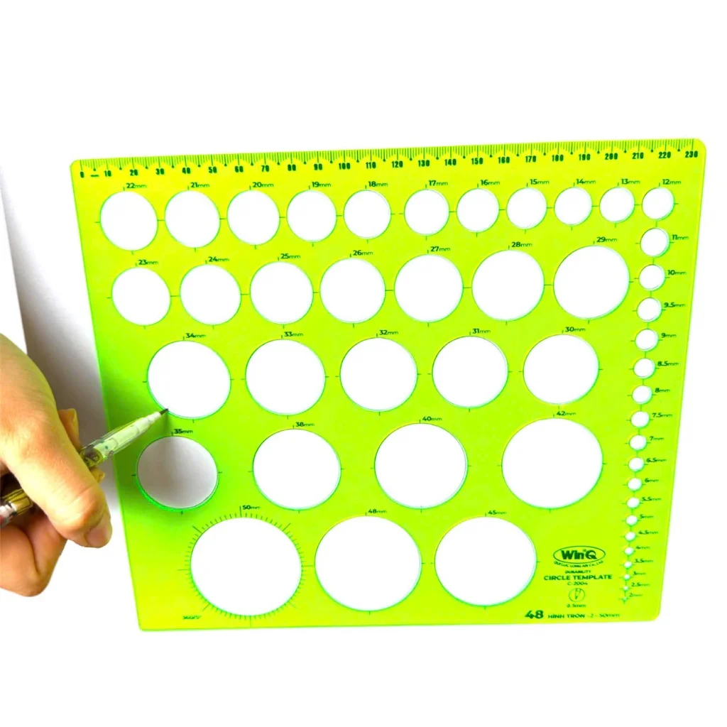 Thước Vẽ Hình Tròn / Thước Lỗ Tròn Nhựa Dẻo WinQ/ Win-Q Qui Lực C-2004 Không Bị Mờ Số
