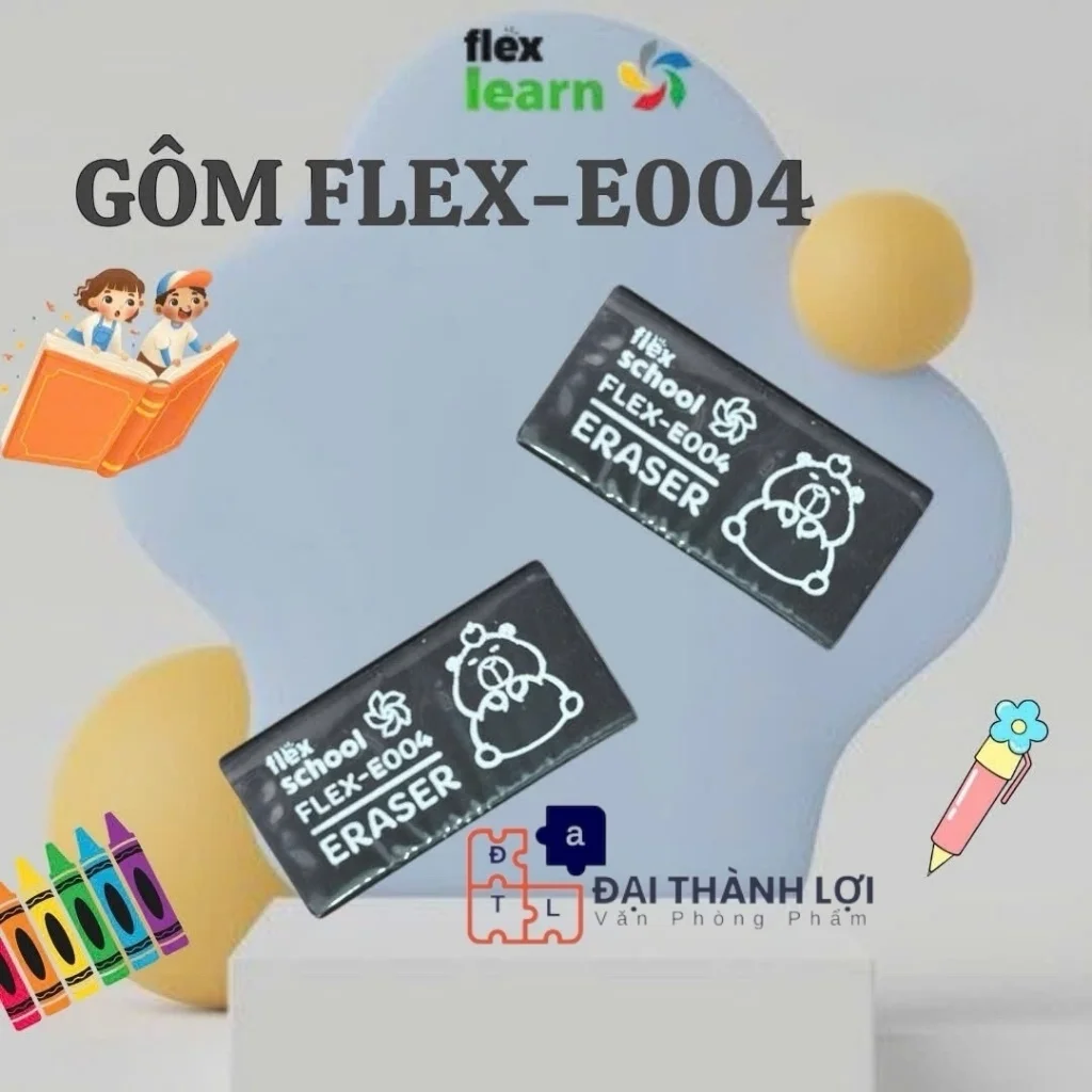Gôm Tẩy Bút Chì - Gôm Đen (SIZE Trung) Flex Learn FLEX-E004 -Eraser, tẩy sạch, không rách giấy