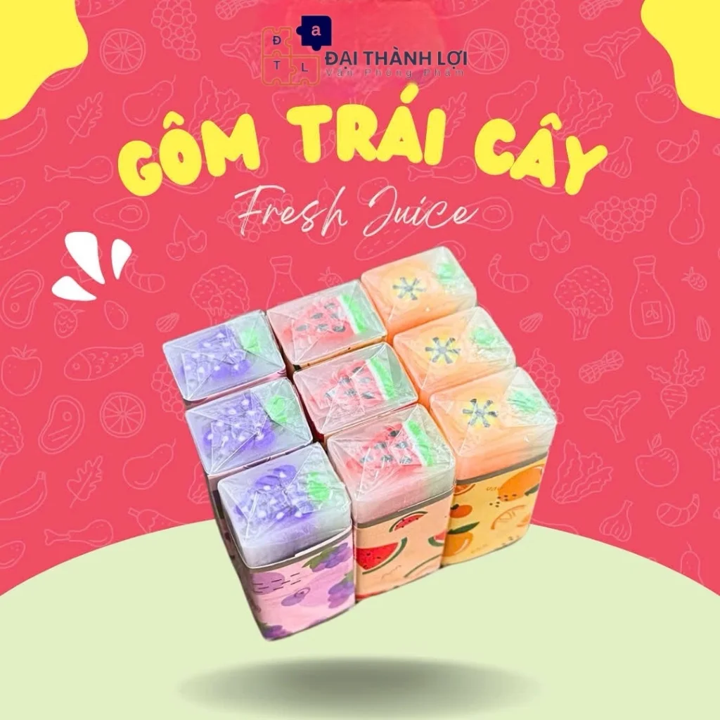 Gôm Bút Chì-Tẩy Bút Chì Majica MQ 629 Thỏi Thạch Trái Cây Dễ Thương, Mùi Thơm, Loại Dày, Tẩy Sạch