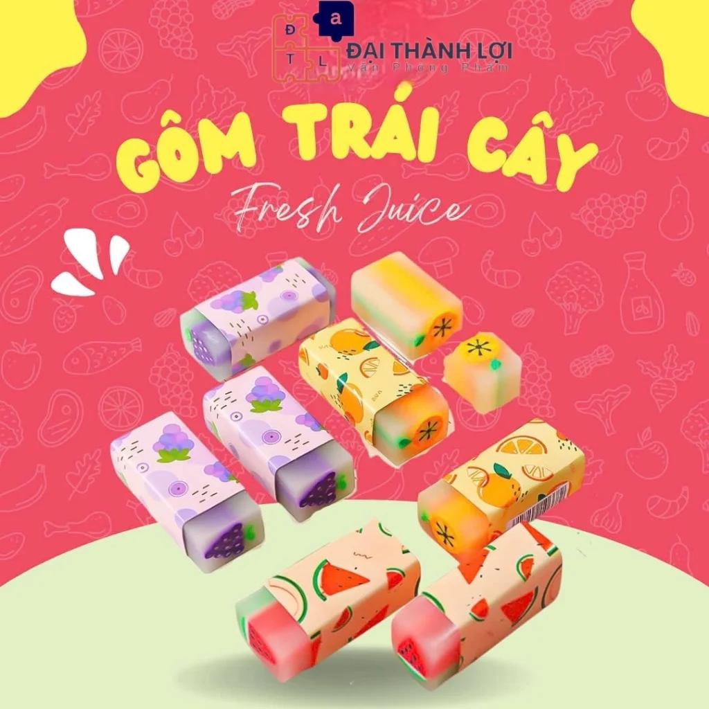 Gôm Bút Chì-Tẩy Bút Chì Majica MQ 629 Thỏi Thạch Trái Cây Dễ Thương, Mùi Thơm, Loại Dày, Tẩy Sạch