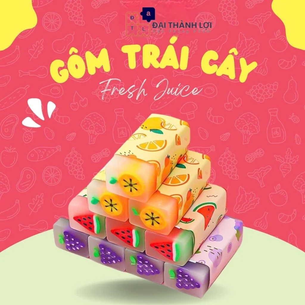 Gôm Bút Chì-Tẩy Bút Chì Majica MQ 629 Thỏi Thạch Trái Cây Dễ Thương, Mùi Thơm, Loại Dày, Tẩy Sạch