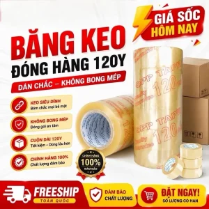 Băng keo trong, đục 120 yard 1kg2(1 CÂY 6 CUỘN) LÕI MỎNG 5mm