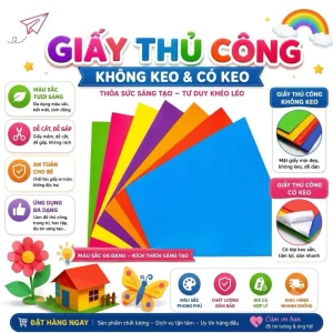 Giấy Thủ Công / Giấy Mỹ Thuật / Giấy Màu Thủ Công Cắt Dán Không Keo 7 Màu Có Kẻ Caro Ô Ly Khổ 17x22cm