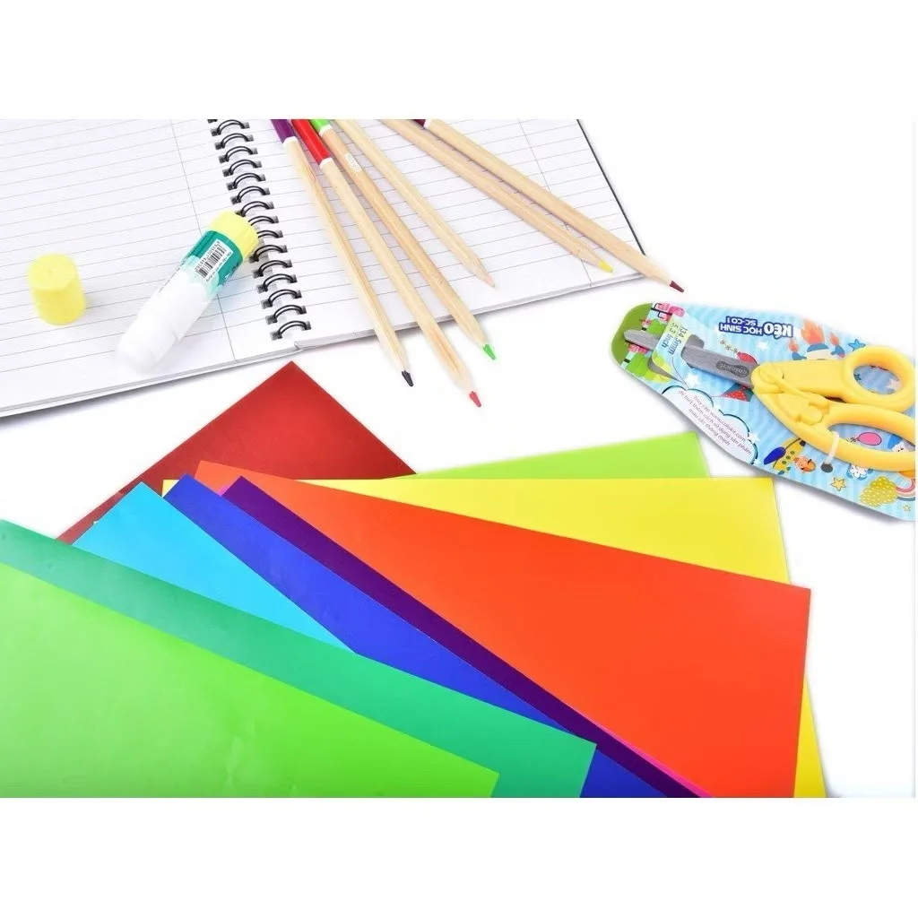 Giấy Thủ Công / Giấy Decal / Giấy Màu Thủ Công Cắt Dán 7 Màu Có Kẻ Caro Ô Ly Khổ 17x22 cm