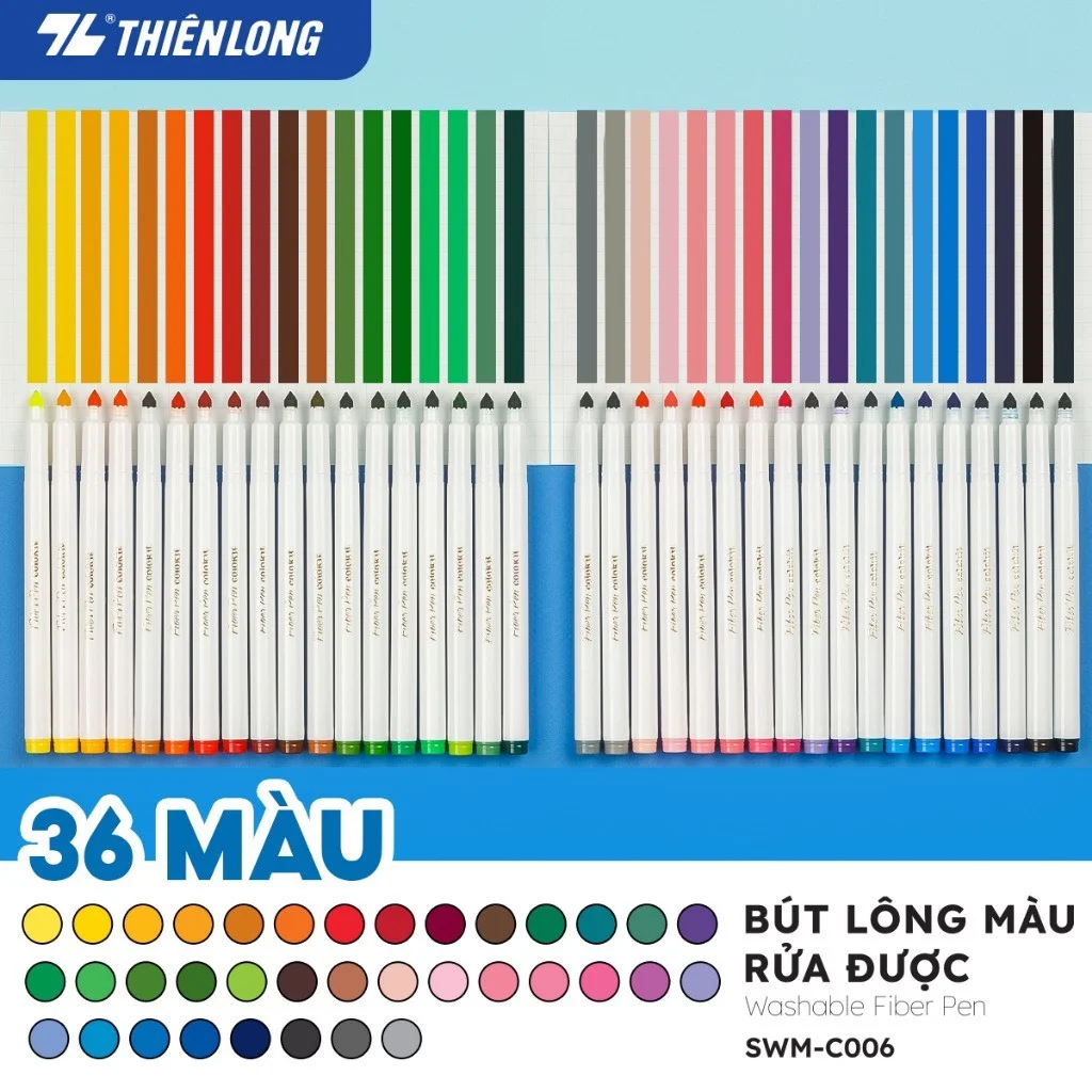 BÚT LÔNG MÀU COLOKIT RỬA ĐƯỢC 36 MÀU SWM-C006