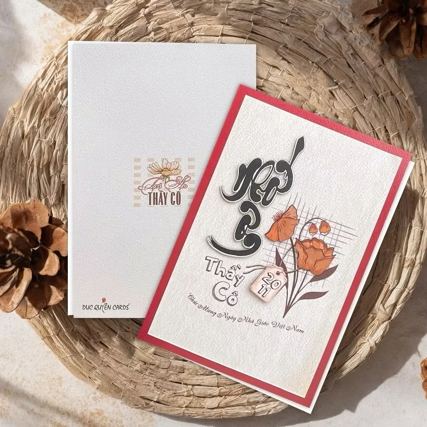Thiệp Thủ Công 20 Tháng 11 Chúc Mừng Ngày Nhà Giáo Việt Nam, Thiệp 1 Mặt Chữ Nổi 3D Trang Trí