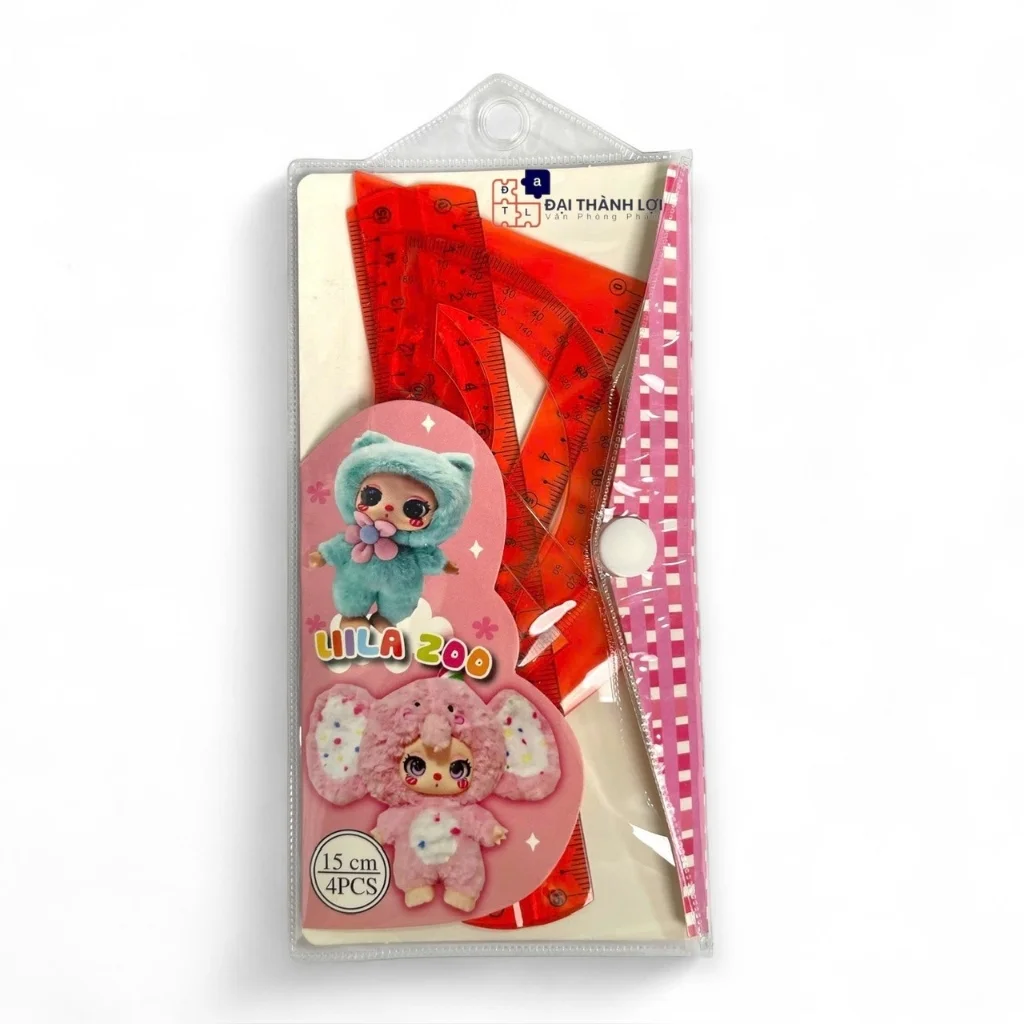 Thước Dẻo Bộ 4 Món 15CM (Thước thẳng, đo độ, eke, tam giác cân) túi nhựa nút tiện lợi Aihao, Chính Hãng(Màu Ngẫu Nhiên)