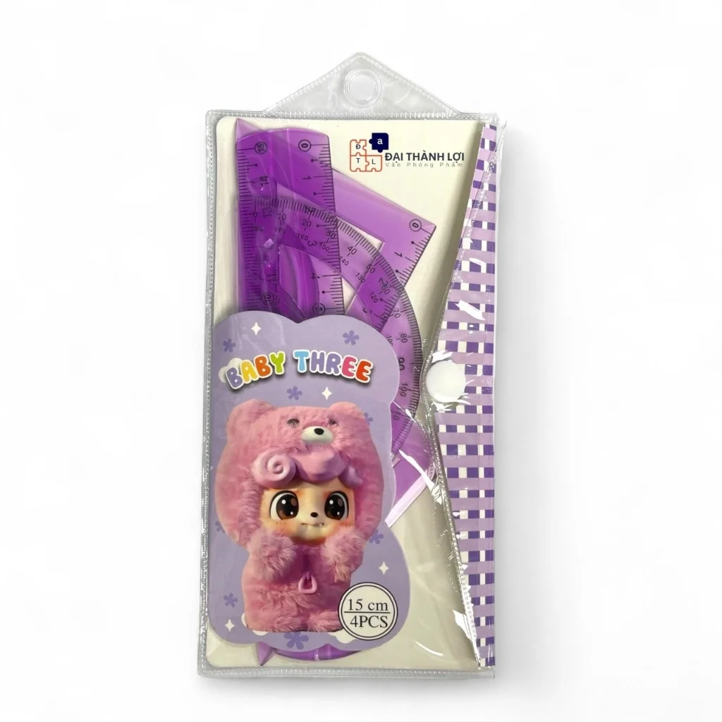 Thước Dẻo Bộ 4 Món 15CM (Thước thẳng, đo độ, eke, tam giác cân) túi nhựa nút tiện lợi Aihao, Chính Hãng(Màu Ngẫu Nhiên)