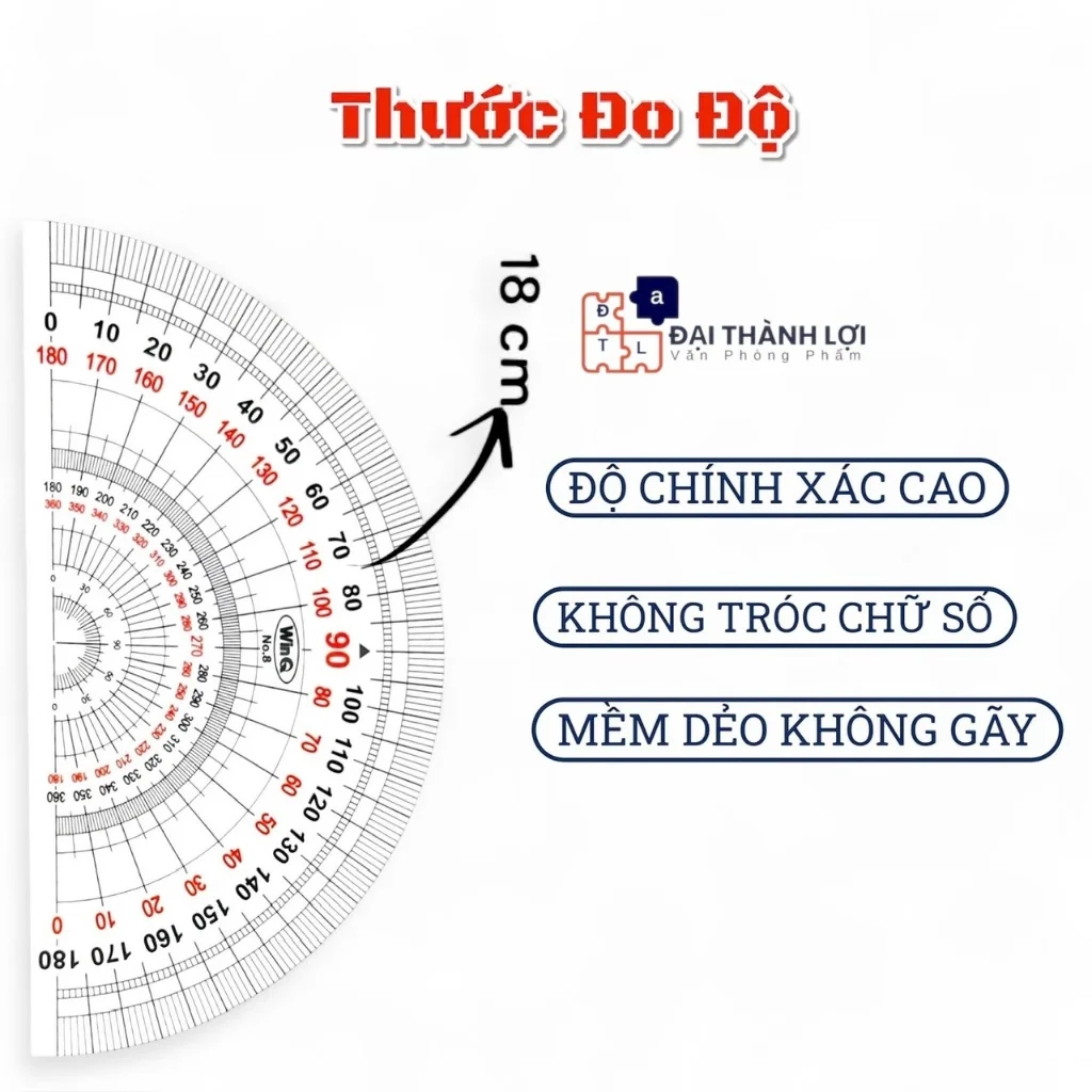 Thước Nhựa Dẻo Vẽ Kỹ Thuật 180 Độ WinQ No.8