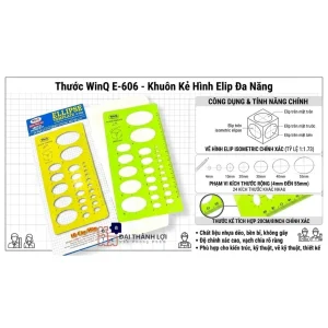 Thước Vẽ Hình Elip / Thước Lỗ Kỹ Thuật Hình Học Nhựa Dẻo WinQ Qui Lực E 606 Vẽ Hình Elip Kích Cỡ Từ 4mm đến 55mm