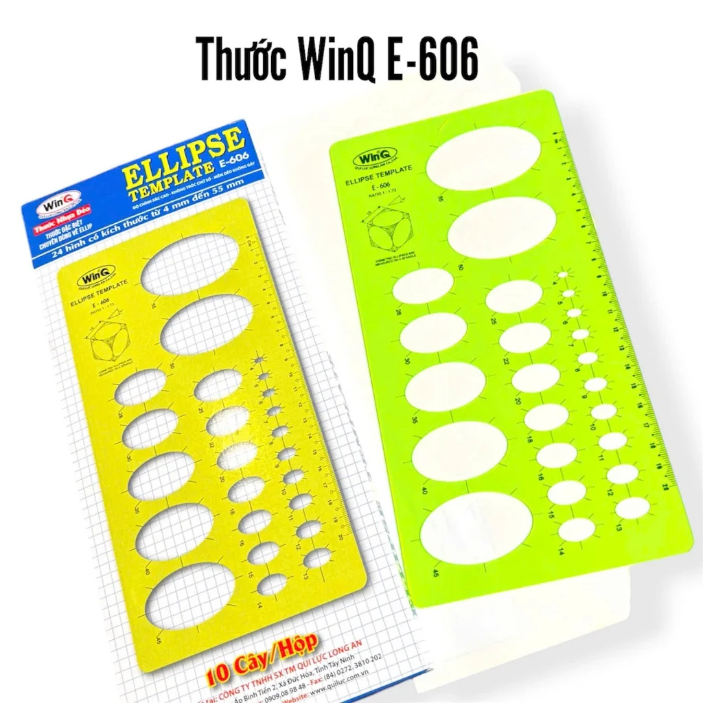 Thước Vẽ Hình Elip / Thước Lỗ Kỹ Thuật Hình Học Nhựa Dẻo WinQ Qui Lực E 606 Vẽ Hình Elip Kích Cỡ Từ 4mm đến 55mm