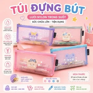 Túi Đựng Bút / Đựng Đồ Trang Điểm Bằng Lưới Nylon Trong Suốt Sức Chứa Lớn Tiện Dụng Cho Học Sinh Sinh Viên Nhiều Mẫu