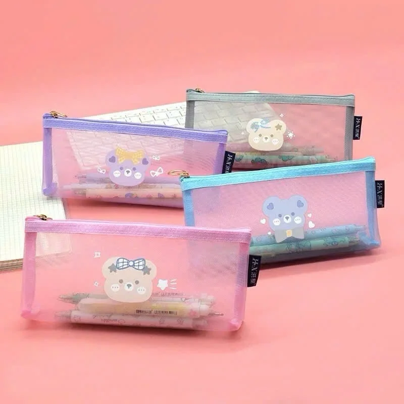 Túi Đựng Bút / Đựng Đồ Trang Điểm Bằng Lưới Nylon Trong Suốt Sức Chứa Lớn Tiện Dụng Cho Học Sinh Sinh Viên Nhiều Mẫu