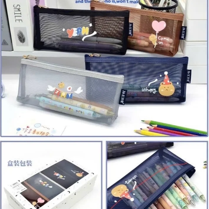 Túi Đựng Bút / Đựng Đồ Trang Điểm Bằng Lưới Nylon Trong Suốt Sức Chứa Lớn Tiện Dụng Cho Học Sinh Sinh Viên Nhiều Mẫu
