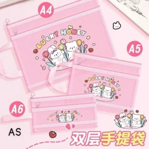 Túi Lưới , Túi lưu trữ lưới 2 Ngăn A4 / A5 / A6, Túi đựng hồ sơ hai lớp dung lượng lớn nhiều hình dễ thương