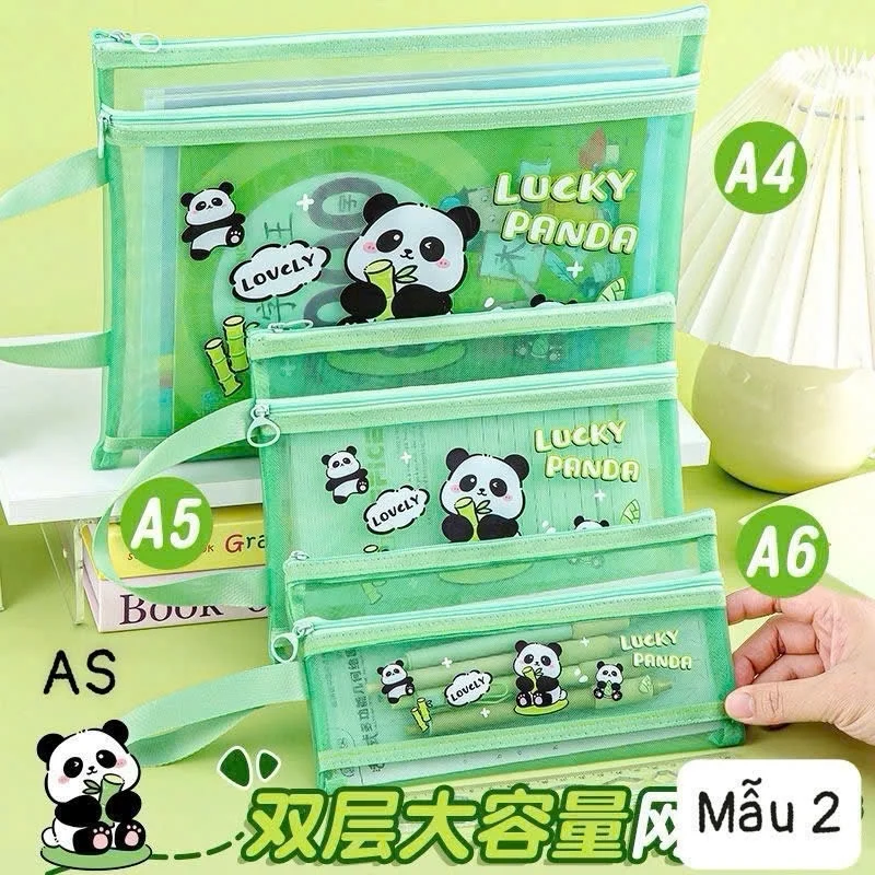 Túi Lưới , Túi lưu trữ lưới 2 Ngăn A4 / A5 / A6, Túi đựng hồ sơ hai lớp dung lượng lớn nhiều hình dễ thương