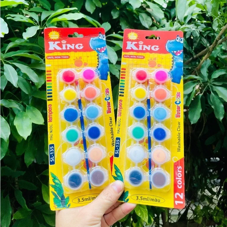 Vĩ 12 Màu Nước / Màu Vẽ Nước King 1235 Kèm Cọ Vẽ dùng để tô tượng, tô màu, sáng bóng